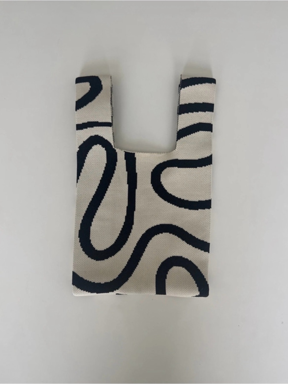 Cream and Black Abstract Knit Tote Bag